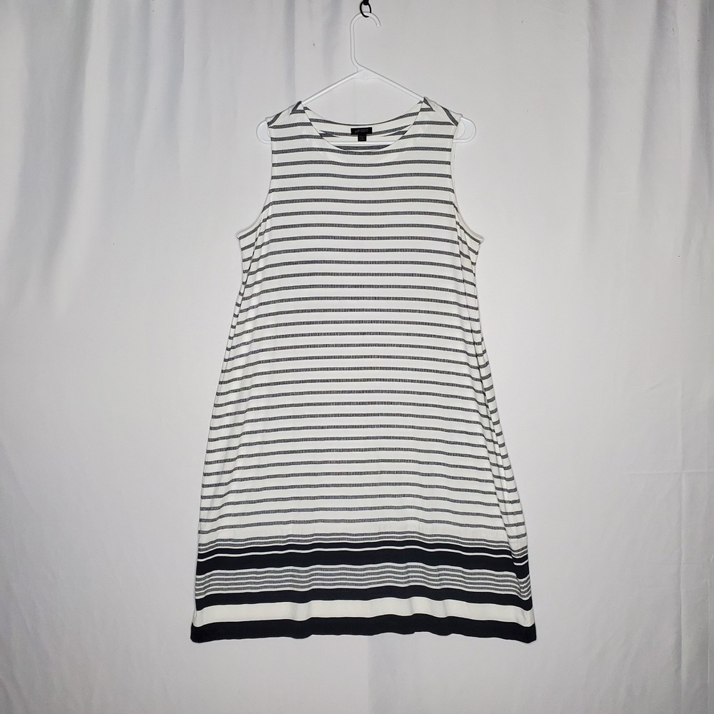 J Jill Wearever Dress 1X White Black Stripe Sleeveless Midi Summer Beach Classic